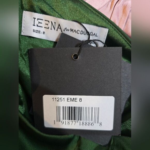 Mac Duggal 11251 One Shoulder Long Sleeve Draped Charmeuse Gown NWT sz 8 Green - Picture 6 of 6